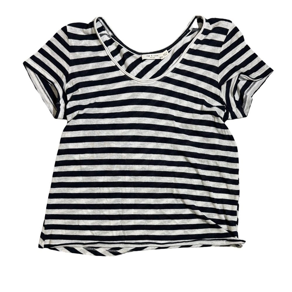 Rag & Bone womens XL navy blue white stripe modal linen blend T-shirt EUC